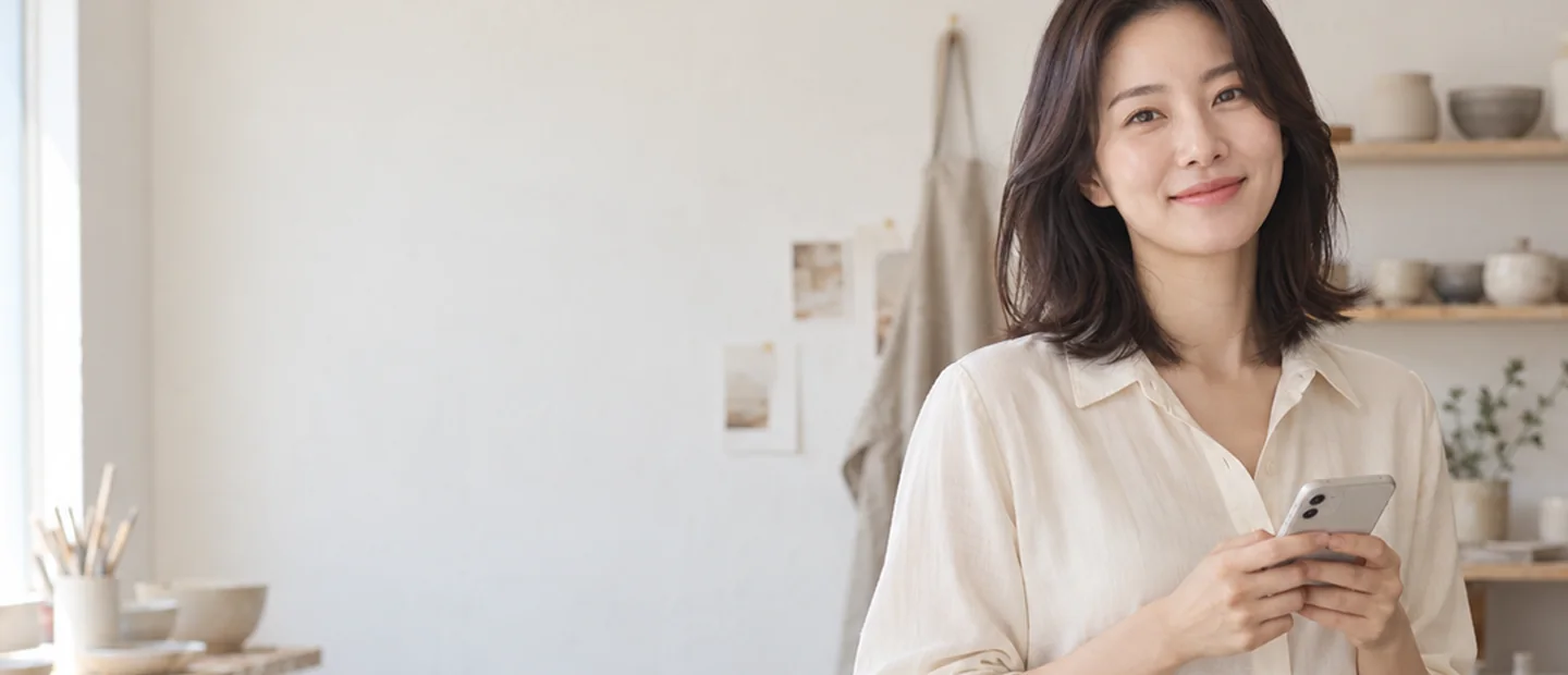 창가에 서서 남은 한도로 상담 전화를 하는 여성